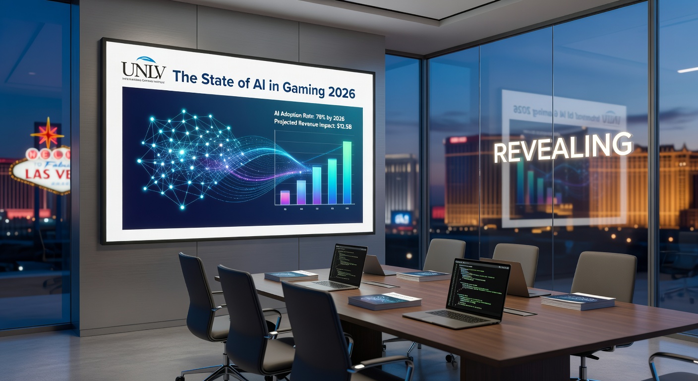 Infographic-style chart displaying low AI governance maturity scores across gaming companies, with bars highlighting oversight and compliance gaps alongside global regulator insights