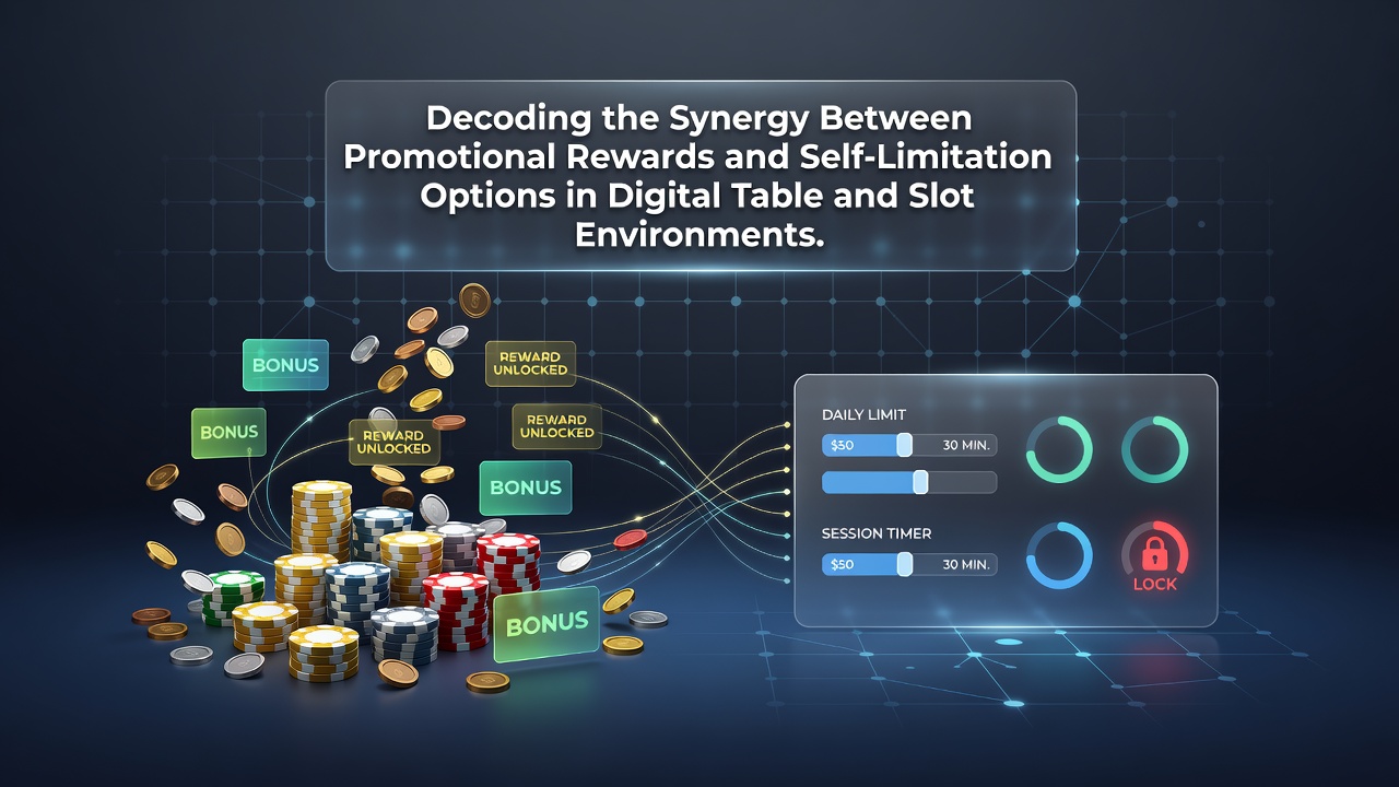 Digital casino interface displaying promotional rewards alongside player-set spending and time limits on a mobile slot game screen