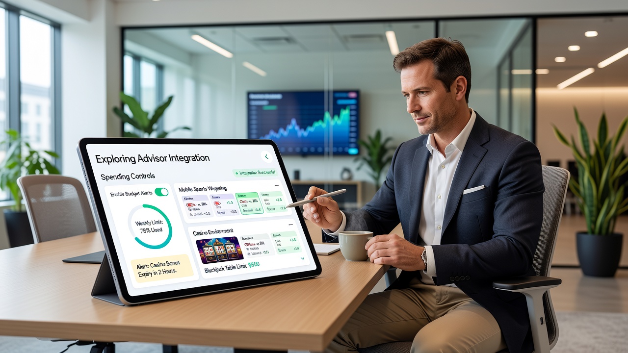 Advisor reviewing mobile casino spending analytics on a secure dashboard connected to user accounts