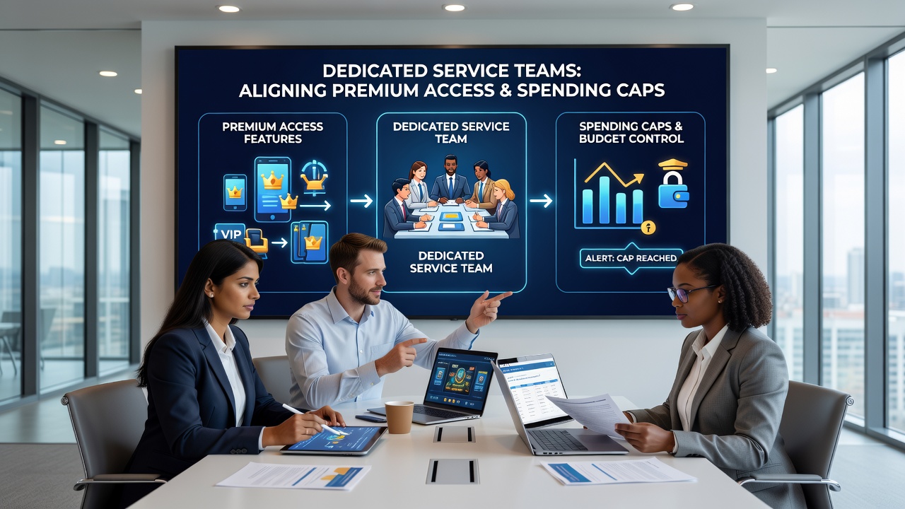 Service team dashboard displaying aligned premium features and spending cap metrics for mobile gaming and betting users