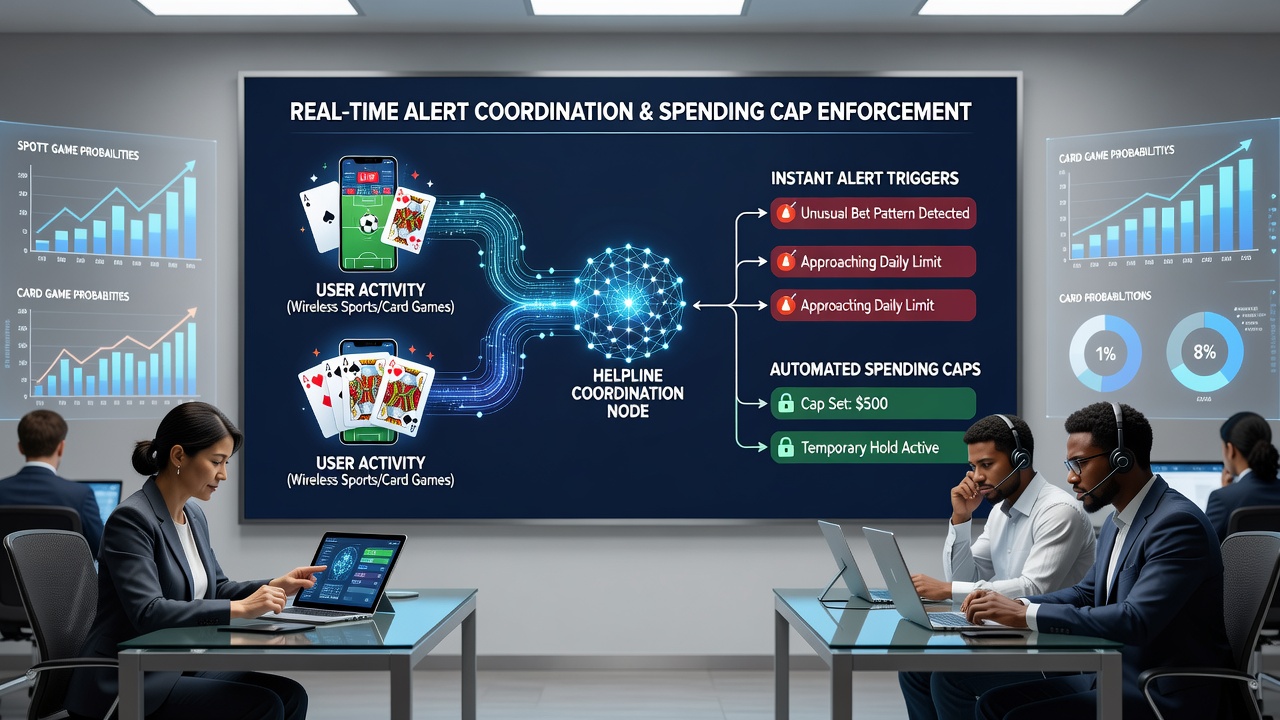 Support advisor reviewing real-time spending data on a secure terminal for wireless gaming sessions