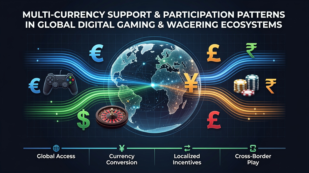 Global digital gaming platforms displaying multi-currency transaction interfaces across mobile devices